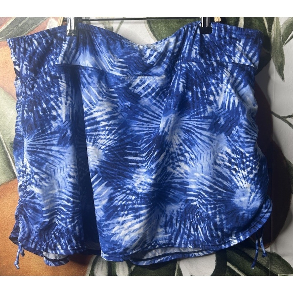 Lands' End Plus Size 22W Floral Blue Mini Swim Skirt Plus Size 22W Tummy Control